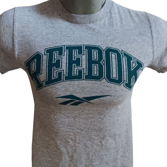 Reebok Vintage Women's T-shirt SMALL 1990s Heather gray Spellout Logo - Picture 1 of 7